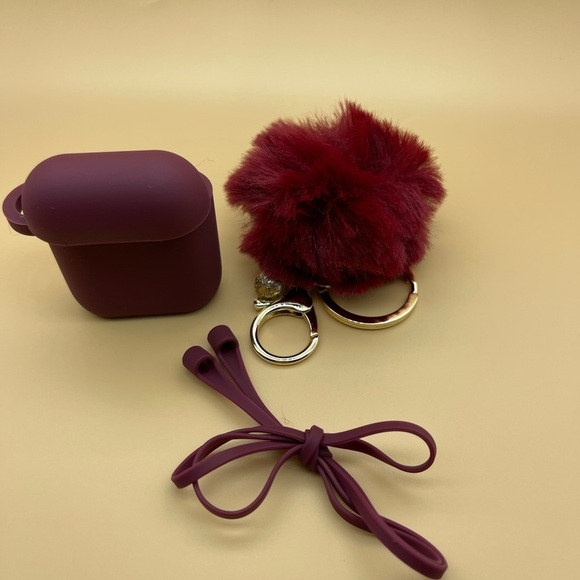 Burgundy Pompom AirPods Holder and Keychain, NWT - Picture 8 of 8